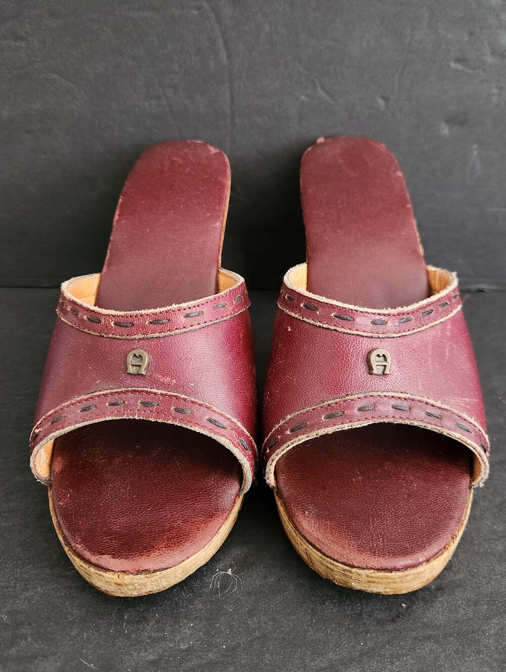 Vintage Etienne Aigner Burgundy Leather Slide Clogs